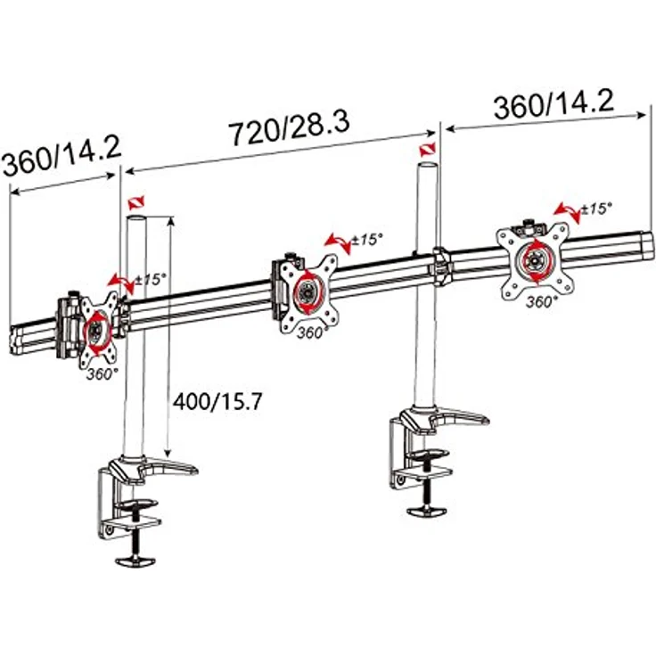 HFTEK 3-Fach Monitorarm - Tischhalterung für 3 Bildschirme von 15 27 Zoll mit VESA 75 / 100 (MP230C-N) – Bild 3