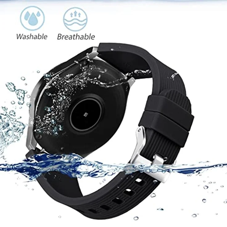 INF Armband für Samsung Galaxy Watch 46mm, Gear S3, Huawei GT 2, 22mm, Weiches Silikon, Schwarz, verstellbar, wasserbeständig – Bild 4