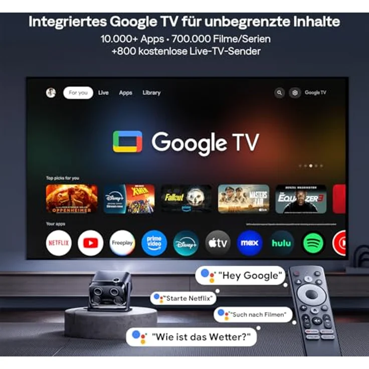 Aurzen Boom Mini 4-in-1 Smart Beamer, 4K Unterstützung, 500 ANSI Lumen, 20W DoIby Audio, ToF Autofokus & Trapezkorrektur, WLAN/Bluetooth, tragbar, Schwarz – Bild 2