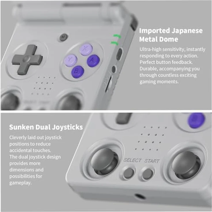 Anbernic Airuidas RG34XXSP Retro Handheld Game Console, 3.4" IPS-Display, Linux System, 64GB, 3300mAh Akku, WiFi/Bluetooth, grau – Bild 4