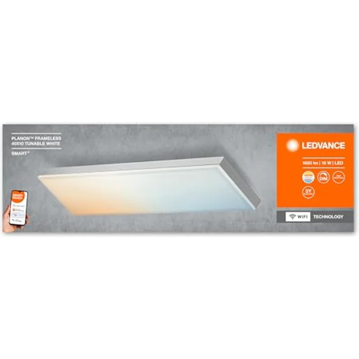 LEDVANCE SMART+ WIFI PLANON FRAMELESS Smarte LED Deckenleuchte, Panel für Innen mit WiFi Technologie, Lichtfarbe änderbar (3000K-6500K), 400mm x 100mm, Kompatibel mit Google und Alexa Voice Control – Bild 10