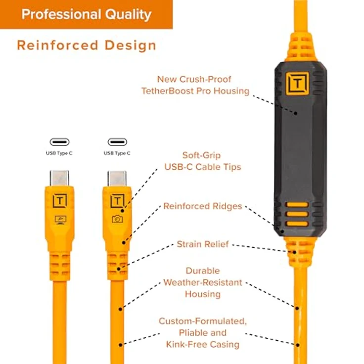 Tether Tools TetherPro USB-C Optima 10G gerade orange 4,6m - High Performance USB-Kabel mit Super-Speed-Übertragungen – Bild 4