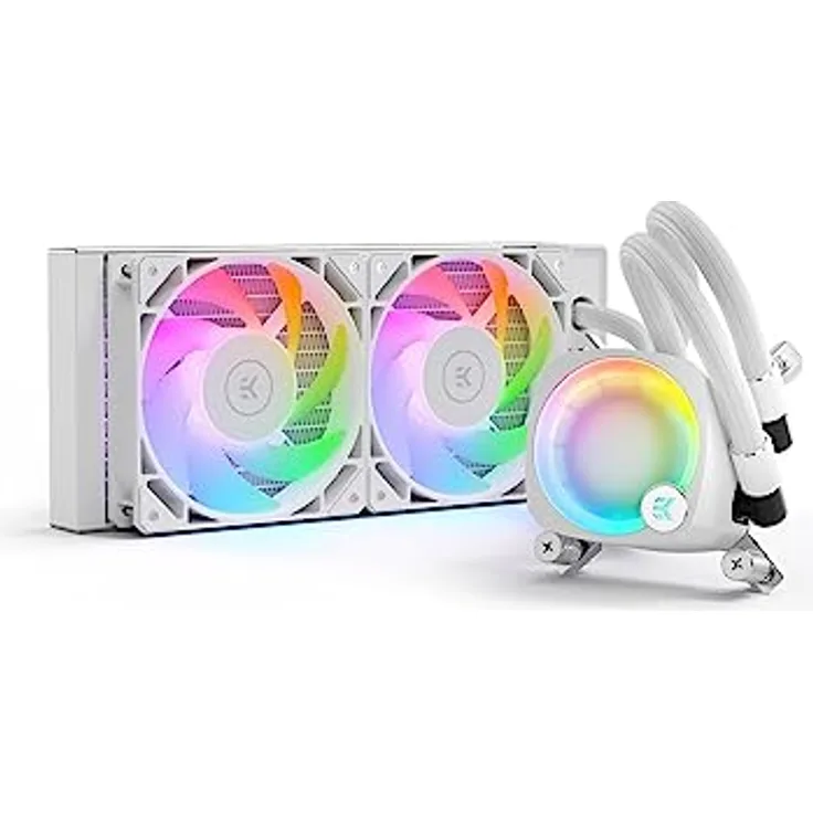 EK Water Blocks EK-Nucleus AIO CR240 Lux D-RGB, White - 240 mm All-in-One Liquid CPU Kühler mit EK FPT Lüftern, Wasserkühlung Computerteile, 120 mm Lüfter, kompatibel mit den esten Intel & AMD CPUs