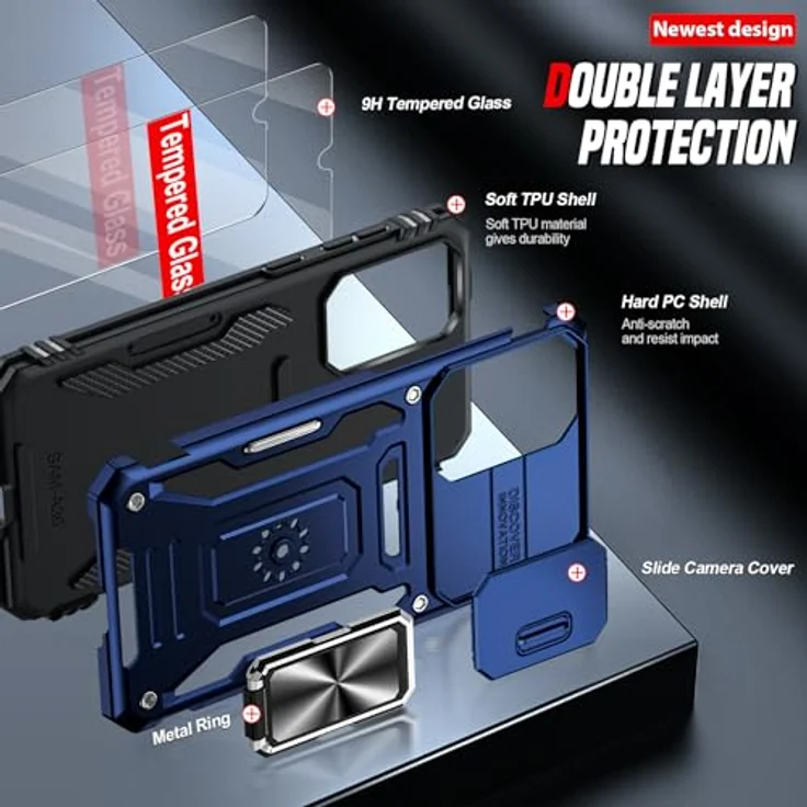 LeYi Handyhülle für Samsung Galaxy A17 5G, Militär Standard, Kamera Schutz, Ständer, kratzfest, blau, mit 2 Glasfolien – Bild 2