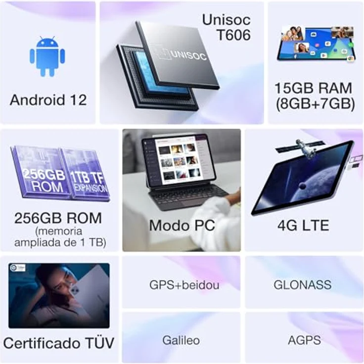 DOOGEE T10 Pro Tablet 10,1 Zoll FHD+ mit 15 GB RAM + 256 GB ROM (1 TB erweiterbar), 8580 mAh Akku, Octa-Core Android 12 Tablet mit Dual 4G LTE, WiFi 2,4/5G, TÜV-Zertifiziert, 13MP + 8MP, Pink – Bild 2