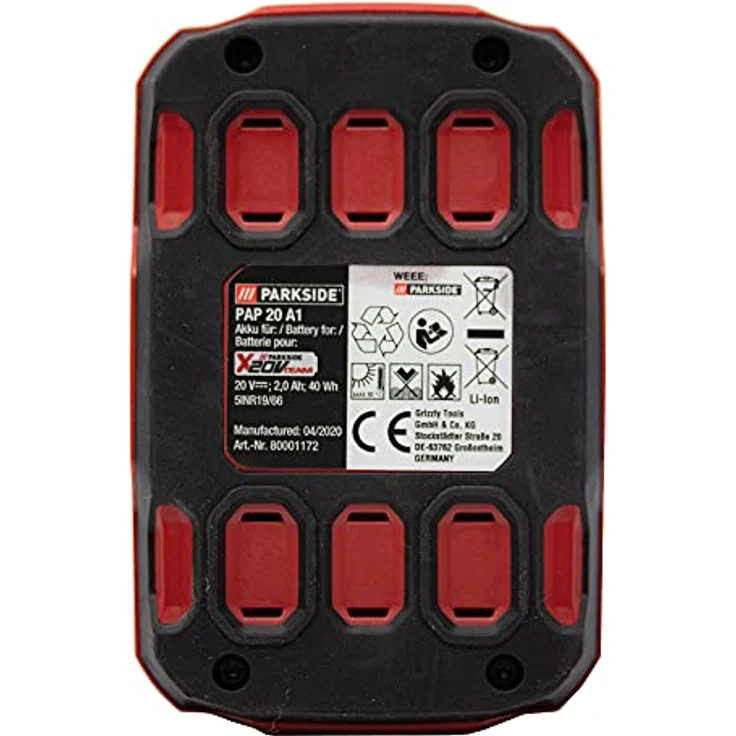 Parkside Akku 20V 2,0Ah Lithium-Ionen Batterie PAP 20 A1 Ladezustandandanzeige Ersatzakku für Parkside Geräte Werkzeuge mit Ladekabel 21,5 Volt 2,4A Ladegerät PLG 20 A1 (Akku) – Bild 5
