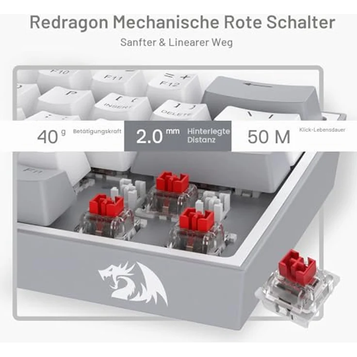 Redragon K617 Fizz RGB, Mechanische Gaming Tastatur, Kabelgebunden, Weiss/Grau, QWERTY Layout – Bild 5
