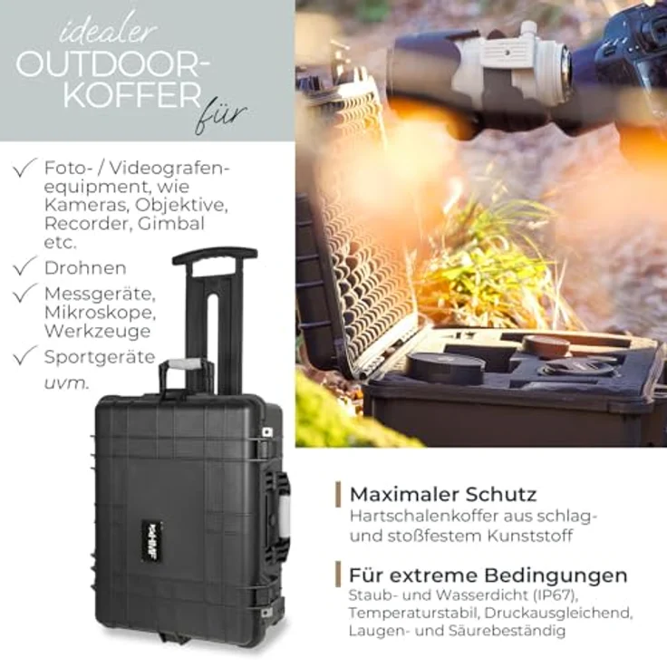 HMF ODK400 Outdoor-Trolley, Fotokoffer mit Rasterschaumstoff, wasserdicht und staubdicht, 58,5 x 45 x 27,5 cm, Schwarz – Bild 2