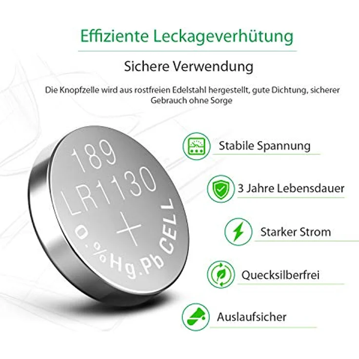 LiCB LR1130 20 Stück Alkaline Knopfzellenbatterien, AG10, 1,5V, hohe Leistungsabgabe, 3 Jahre Lagerfähigkeit, 100% Frischgarantie – Bild 5