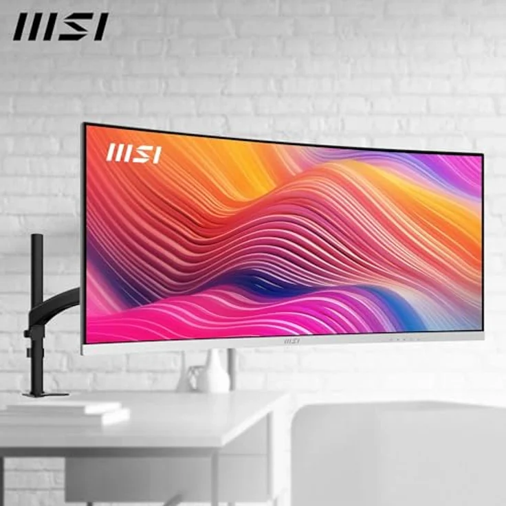 MSI Modern MD342CQPW PC-Monitor 34 Zoll UWQHD Curved 1500R – VA Panel 3440 x 1440, KVM, Pip/PBP, Breites Farbspektrum, Augenkomfort, integrierte Lautsprecher, 3-Achsen verstellbar, HDMI 2.0b, DP 1.4, Weiß – Bild 5