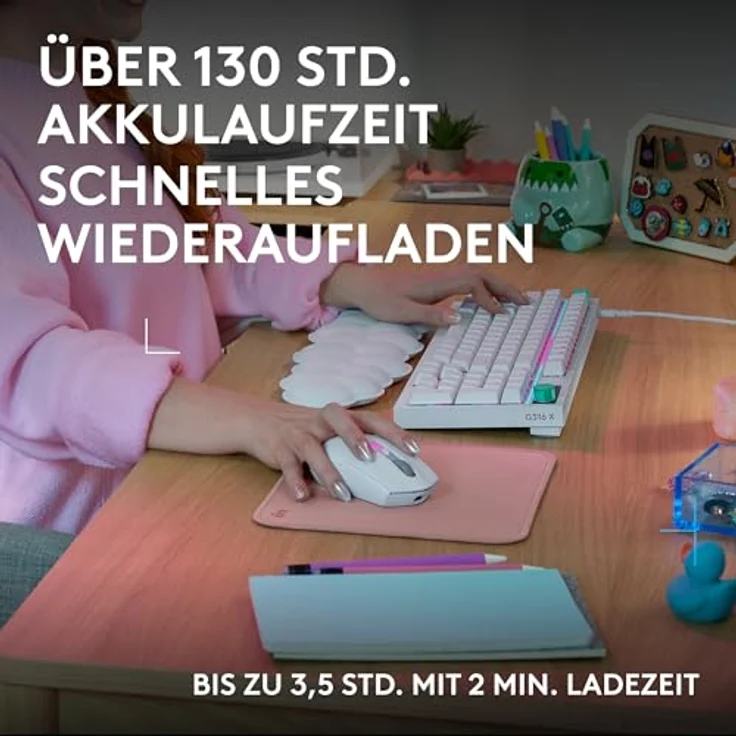 LOGITECH G305 X SUPERLIGHT Gaming-Maus, kabellos, HERO 44K-Sensor, 60 g, weiß, RGB-Beleuchtung – Bild 6