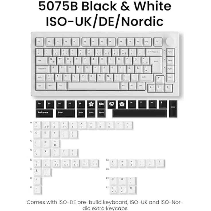 AKKO 5075B RGB Gaming Tastatur, Lavendar Purple Pro Switches, Hot Swap fähig, ISO DE/UK/Nordic, schwarz & weiß, 2,4 GHz / Bluetooth 5.0, 4.500 mAh Akku – Bild 7