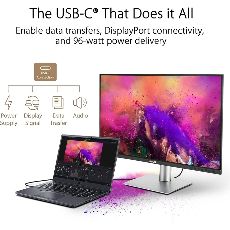 ASUS ProArt PA279CRV | 27 Zoll 4K UHD Professioneller Monitor | 16:9 IPS, 3840x2160 | ergonomisch, Pivot, Calman, hohe Farbtreue, DisplayHDR 400 | DisplayPort, HDMI, 96W USB-C, USB-Hub, Speaker – Bild 4