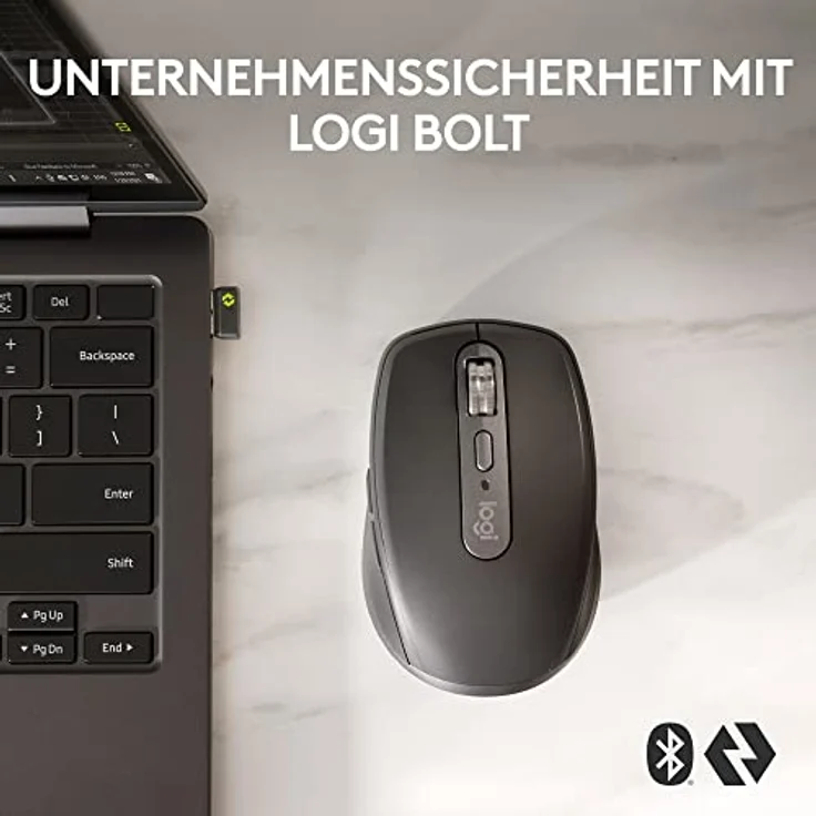 Logitech MX Anywhere 3S for Business – Kabellose Maus für Unternehmen, für Windows/Mac/Chrome/Linux, Bluetooth, leise Klicks, sicheres Logi Bolt, kompakt, 8K DPI, MagSpeed Scrollen - Graphit – Bild 2