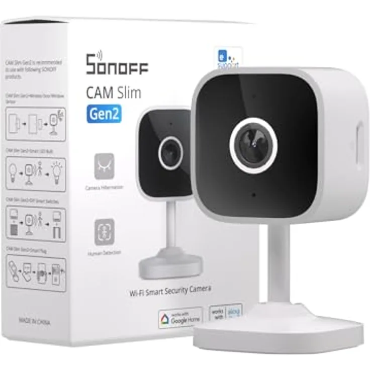 SONOFF CAM-S2 Indoor Security 2.4GHz WiFi Smart Überwachungskameras, 1080P HD, Ultra Clear Night Vision, Körpererkennung, Zwei-Wege-Audio, Alexa/Google Assistant, IFTTT, weiß