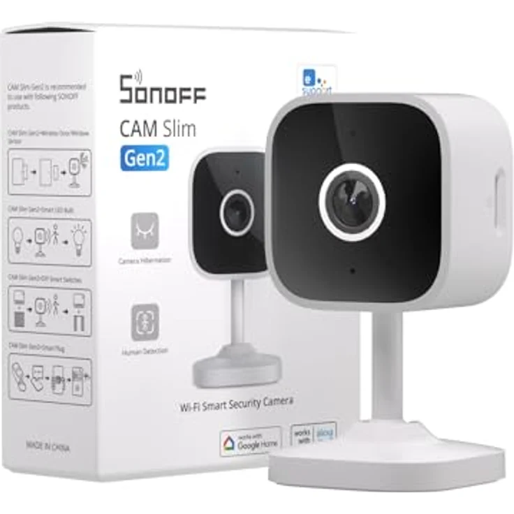 SONOFF CAM-S2 Indoor Security 2.4GHz WiFi Smart Überwachungskameras, 1080P HD, Ultra Clear Night Vision, Körpererkennung, Zwei-Wege-Audio, Alexa/Google Assistant, IFTTT, weiß – Bild 1