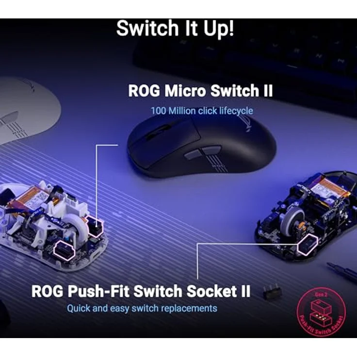 ASUS ROG Keris II Origin Wireless RGB Gaming-Maus, ergonomisch, 65g leicht, 42.000 DPI, ROG AimPoint Pro Sensor, kabellos, RGB-Beleuchtung – Bild 5