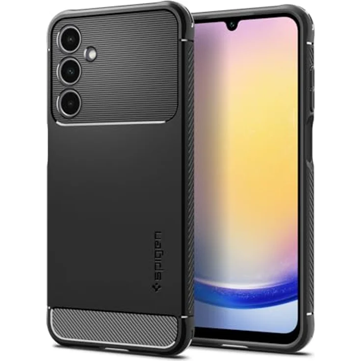 Spigen Rugged Armor Hülle Kompatibel mit Samsung Galaxy A25 5G -Schwarz, Einfarbiges TPU mit Karbon Look, Air Cushion Technologie, Schutzrand für Display und Kamera – Bild 1