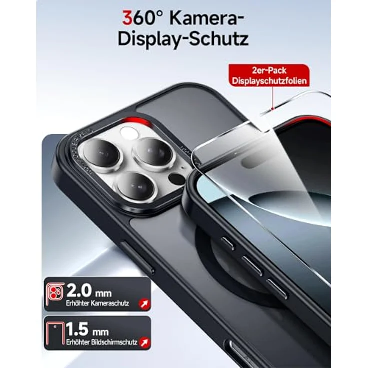 LeYi iPhone 16 Pro Hülle für MagSafe, Militärschutz, Dünn, Stoßfest, Kratzfest, Matt Schwarz, inkl. 2x Schutzfolie – Bild 5