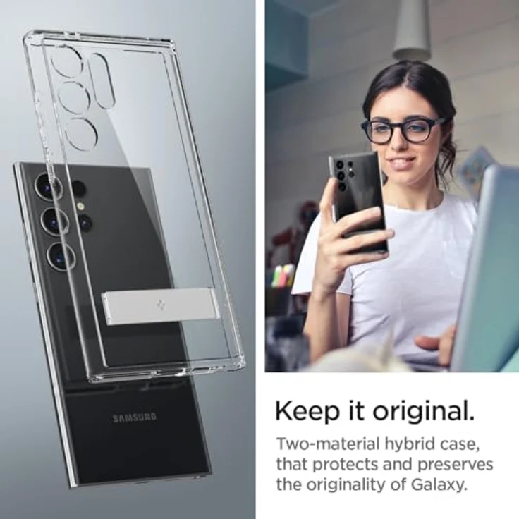 Spigen Ultra Hybrid S Hülle Kompatibel mit Samsung Galaxy S24 Ultra -Crystal Clear - PC Platte, TPU-Rahmen, Kickstand, Air Cushion Technologie, Maßgeschneidert, Transparent – Bild 5