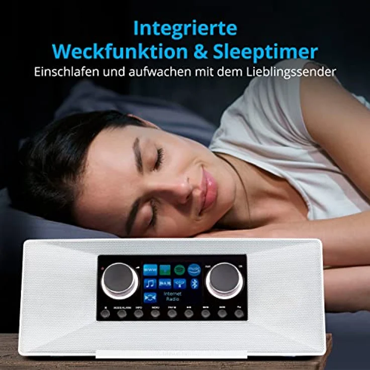 MEDION P85333 Internetradio mit DAB+ (WLAN, UKW, Spotify Connect, Amazon Music, USB, Kopfhörer-Anschluss, AUX, Stereo Line-Out Cinch, Sleep Timer) weiß – Bild 5