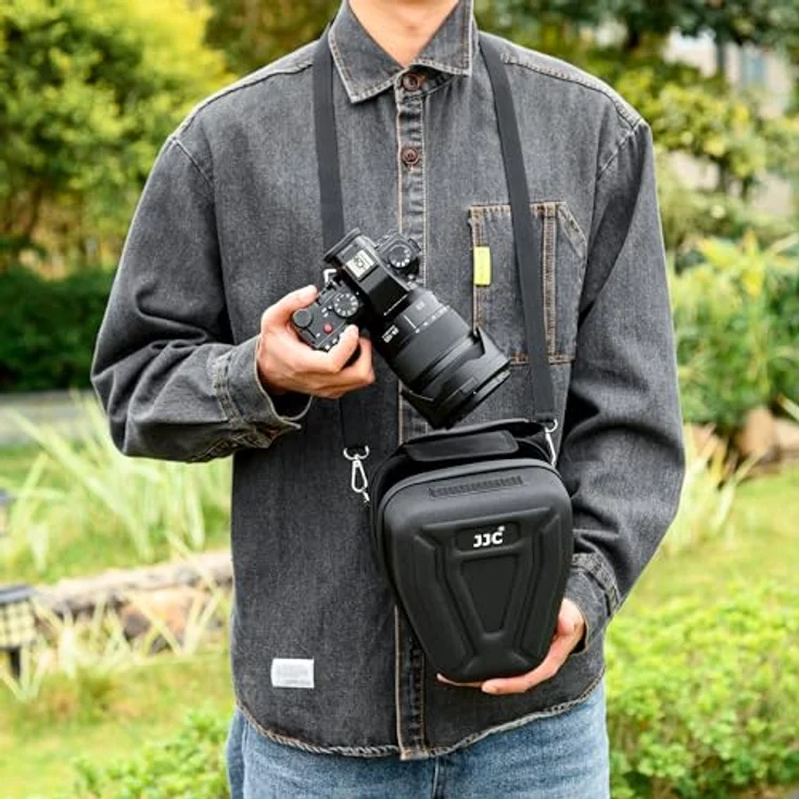 JJC Stoßfeste Hartschalenkameratasche für DSLR-Kameras, langlebige EVA-Hülle mit weichem Innenfutter und vielseitigen Trageoptionen, Schwarz – Bild 5