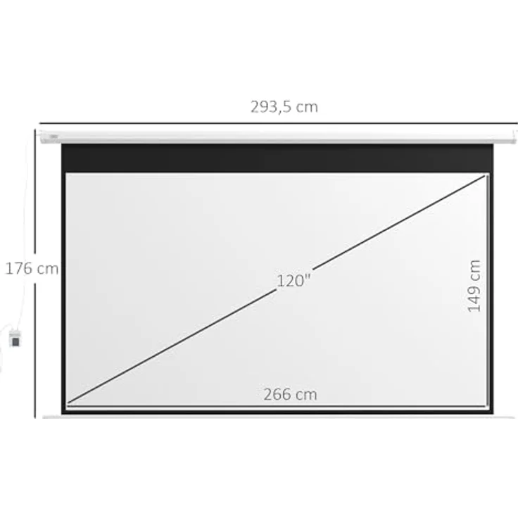 HOMCOM Beamer-Leinwand Elektrisch 266 x 149 cm 16:9, Motorisiert mit Fernbedienung, Metall, Weiß – Bild 5