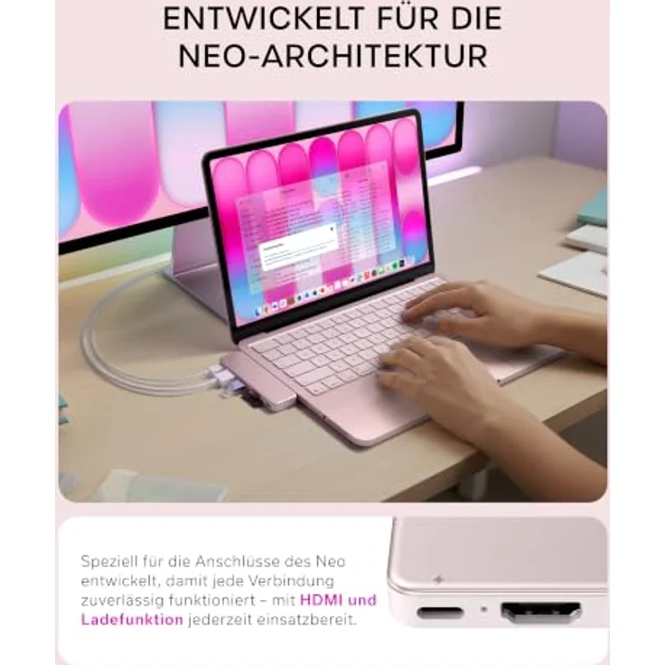 SATECHI USB-C Snap Hub 6-in-2 für MacBook Neo, 4K HDMI, 5 Gbit/s USB-A/C, SD/microSD Kartenleser, Rosa – Bild 2