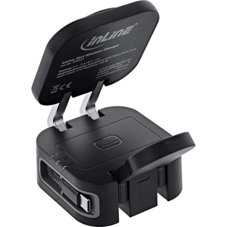 InLine 3in1 Wireless Charger 33392T, MagSafe-kompatibles, faltbares Qi-Ladegerät mit 15W Schnellladung für iPhone, Apple Watch, Kopfhörer, integriertes USB-C-Kabel – Bild 2