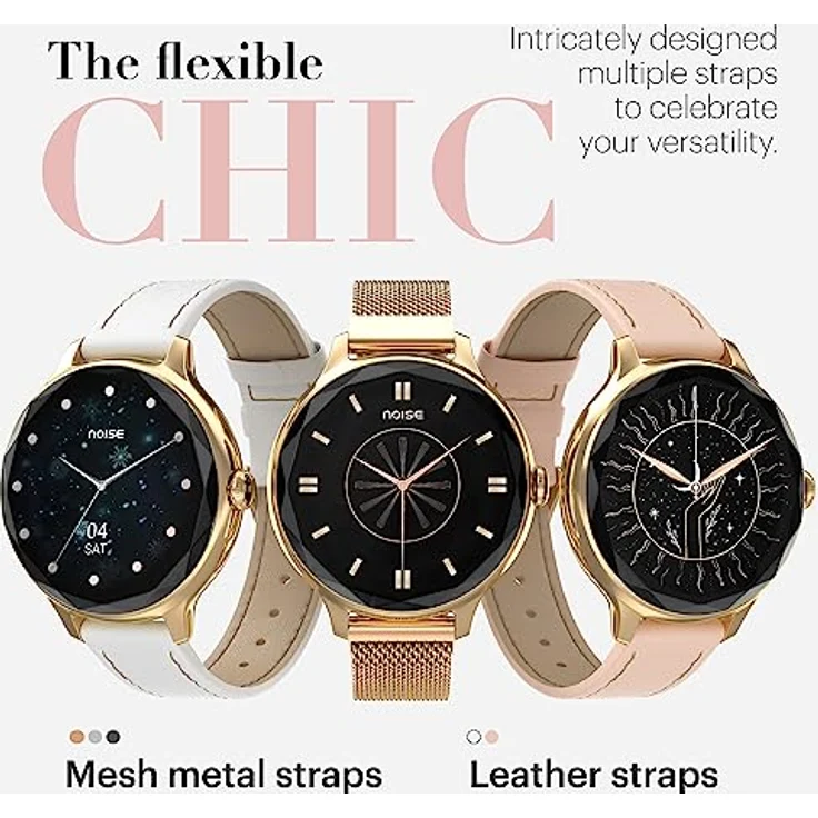 Noise Diva Smartwatch with Diamond Cut dial, Glossy Metallic Finish, AMOLED Display, Mesh Metal and Leather Strap Options, 100+ Watch Faces, Female Cycle Tracker Smart Watch for Women, SpO2 Tracking, Silver – Bild 5