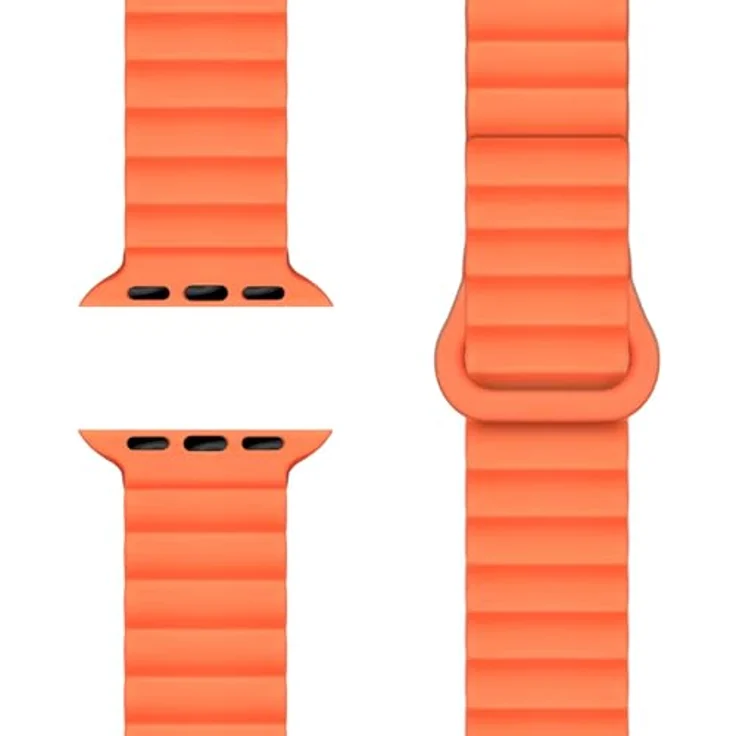 NALIA Core Magnet Armband für Apple Watch SE & iWatch Series 10-1, 38/40/41/42mm, atmungsaktives Silikon Loop, sportliches Rillendesign, Farbe: Leuchtorange – Bild 1