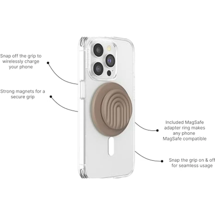 PopSockets PopGrip, runder Telefongriff kompatibel mit MagSafe, inkl. Adapterring, kabelloses Laden, PopOut Curves Latte – Bild 2