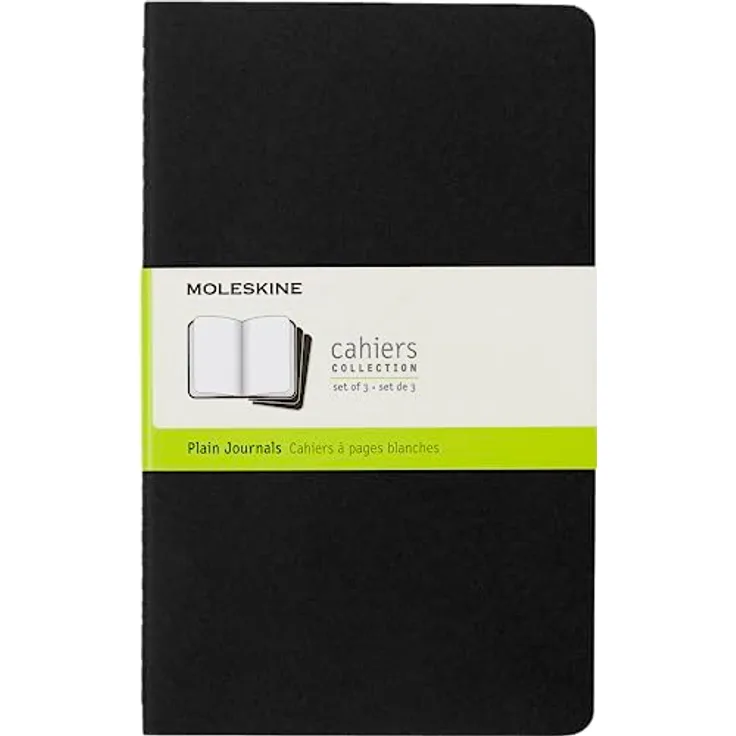 Moleskine Cahier A5 Notizbuch, blanko, schwarz, 3er-Set mit stabiler Fadenheftung und Innentasche