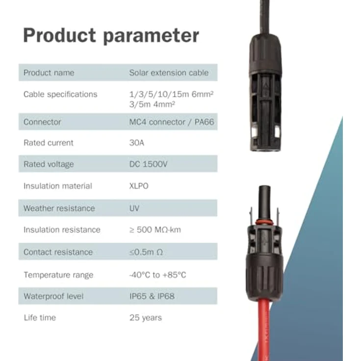 DIGITUS Solarkabel Verlängerungsset – 2 Kabel à 5 m – 6 mm² mit MC4-Stecker – IP65/68, UV-beständig und wetterfest – 1x Rot, 1x Schwarz – Bild 4