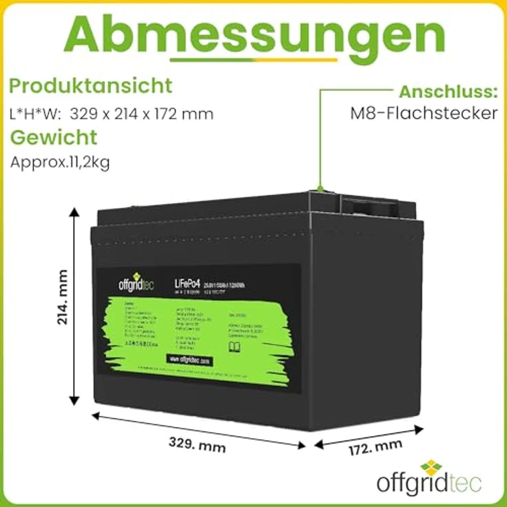 Offgridtec LiFePO4 Akku 25,6/50, 25,6V 50Ah, integriertes BMS, langlebig mit 1280Wh Speicher – Bild 2