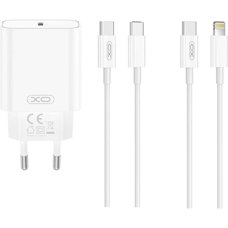 XO CE32 Schnellladegerät, 20 W PD mit 1× USB-C, inkl. USB-C-Kabel, Weiß