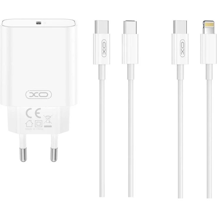 XO CE32 Schnellladegerät, 20 W PD mit 1× USB-C, inkl. USB-C-Kabel, Weiß