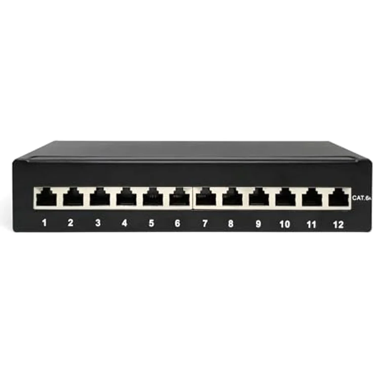 Digitus DN-91612SD-EA 12 Port Netzwerk-Patchbox CAT 6a, 1 HE, Schwarz (RAL 9005), vollgeschirmte RJ45-Buchsen für optimale Performance – Bild 2