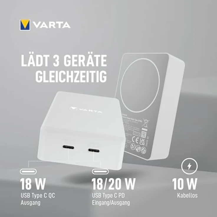 Varta Mag Pro Wireless PB 10000 mAh, Powerbank mit kabellosem Laden, 20W, Weiss – Bild 6