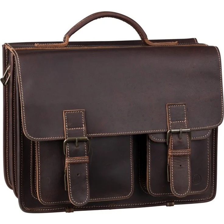 Greenburry Aktentasche Buffalo 1128 XXL, Klassische Laptop-Tasche mit vielen Fächern, braun
