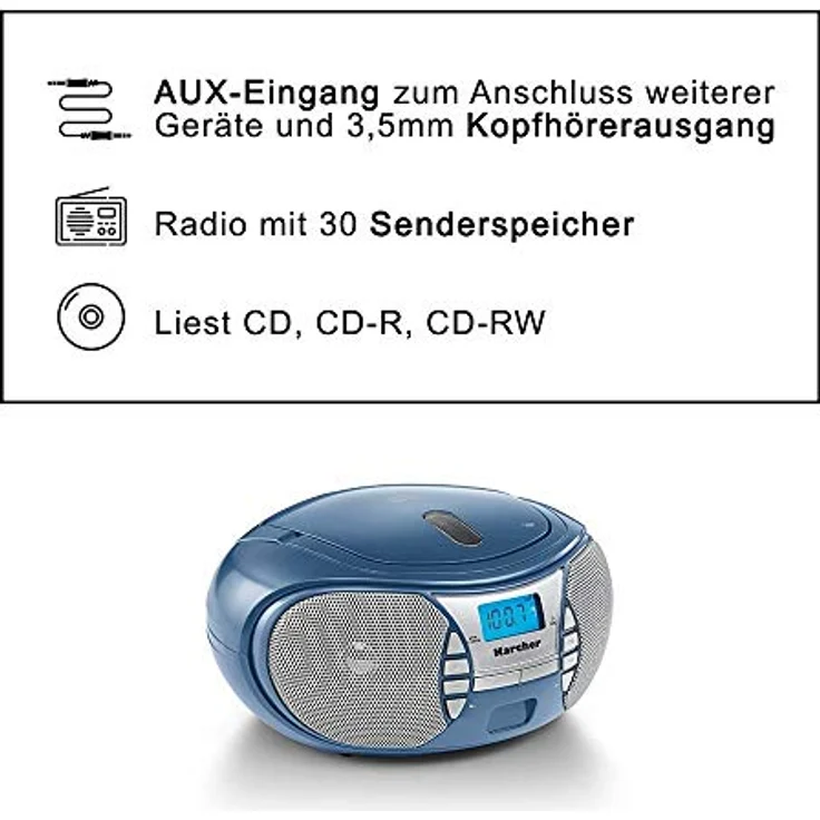 Karcher RR 5025-C tragbares CD Radio (CD-Player, UKW Radio, Batterie-Netzbetrieb, AUX-In) blau – Bild 4