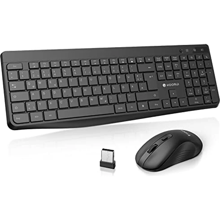 KOORUI Tastatur und Maus Kabellos, Leise Maus Tastatur Set Deutsches Layout QWERTZ mit 12 Funktionstasten 2.4 GHz Tastatur Maus Set für Windows,MacOS,Linux-Schwarz (Batterie Nicht Enthalten) – Bild 1
