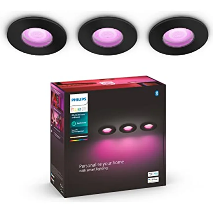 Philips Hue White & Color Ambiance Xamento 3er Deckenspot 3x230lm, schwarz, bis zu 16 Mio. Farben, dimmbar, steuerbar via App, kompatibel mit Amazon Alexa (Echo, Echo Dot)