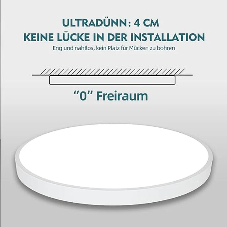 Style home 48W LED Deckenleuchte Ø50x4cm, Warmweiß 3000K, ultraslim runde Lampe aus Metall, Weiß, für Wohnzimmer Schlafzimmer Büro Küche Diele Flur – Bild 4
