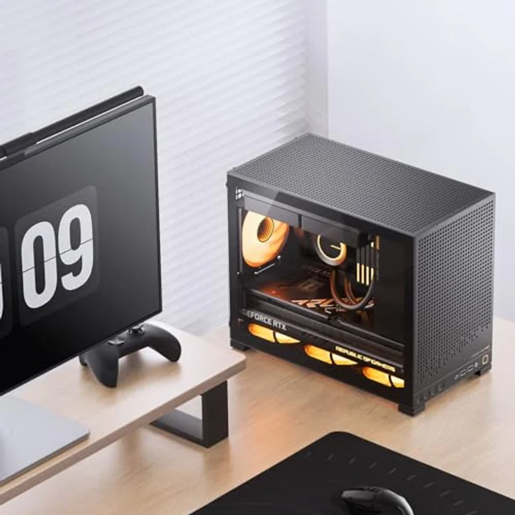 Jonsbo D32 PRO Black, Mini-PC-Gehäuse mATX mit Tempered Glass, unterstützt bis zu 6 Lüfter und 4 Datenträger - schwarz – Bild 6