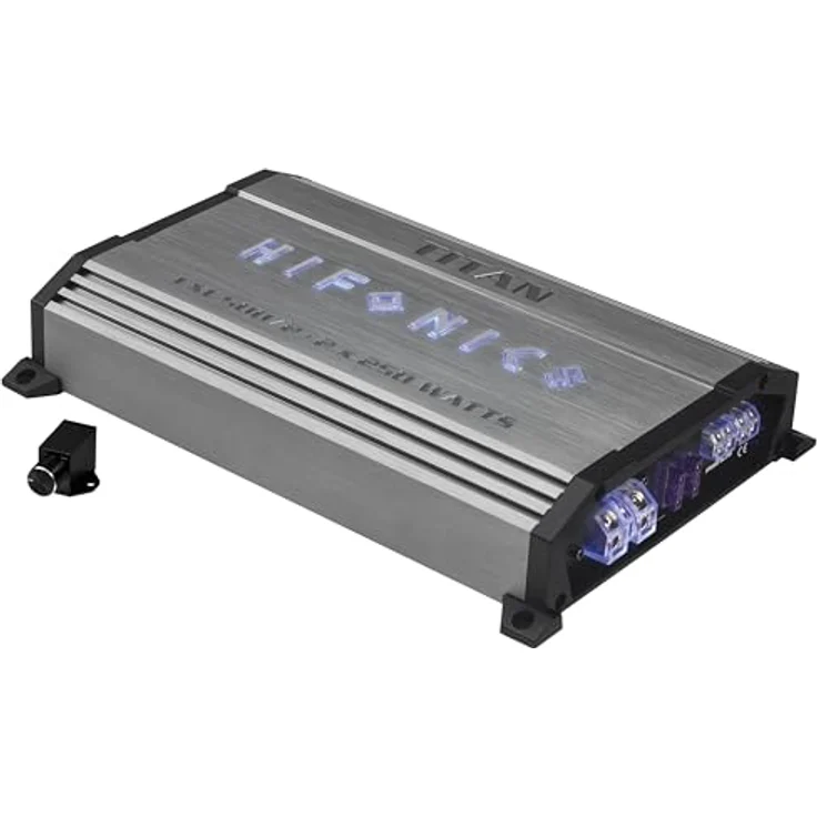 Hifonics TITAN EVO TXE500/2, Analog 2-Kanal Verstärker mit 250 W RMS, grau gebürsteter Aluminium-Kühlkörper und beleuchtetem Logo in Blau oder Weiß – Bild 2