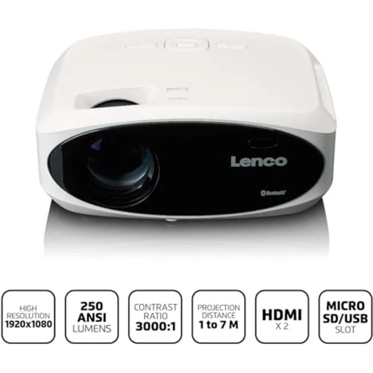 Lenco LPJ-900WH Full HD LCD Projektor mit HDMI USB und SD LCD-Beamer, 9000 lm, 04.05.2000, 1920 x 1080 px, weiß – Bild 3