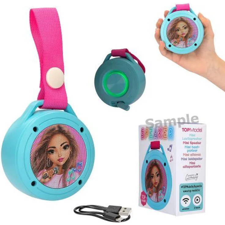 Depesche TOPModel Mini Lautsprecher, tragbarer Bluetooth-Speaker in Türkis mit LED-Beleuchtung und Schlaufe