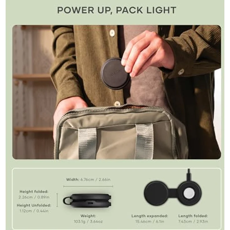 Satechi OntheGo 2-in-1 Wireless Charger, kompaktes Ladegerät mit Qi2 (15 W) für iPhone und Apple Watch, schwarz – Bild 5