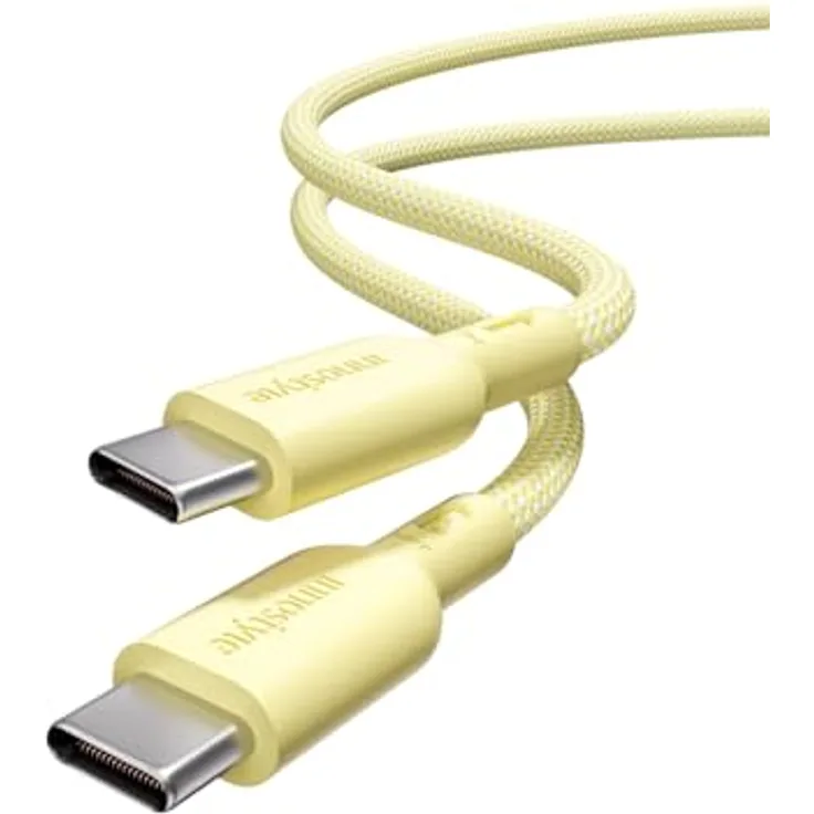 Innostyle USB-C Polyamid Schnellladekabel 240W 2m Gelb, hochgeschwindigkeits Datenübertragung und intelligenter Chip für iPhone & Samsung